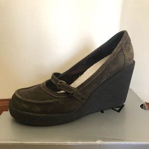 Brown Suede Wedge Heels-Covered Toe